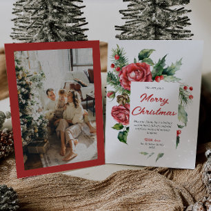 Cartes Pour Fêtes Annuelles Aquarelle Rouge Floral Berries Photo Noël