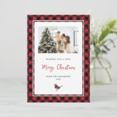 Cartes Pour Fêtes Annuelles Aquarelle rouge habillée Robin photo Noël (Debout devant)