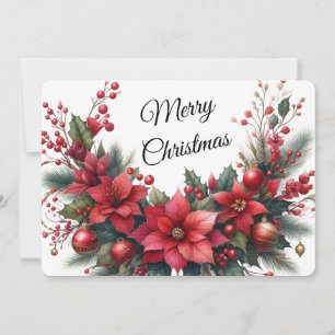 Cartes Pour Fêtes Annuelles Aquarelle Rouge Joyeux Fleur de Noël