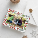 Cartes Pour Fêtes Annuelles Aquarelle rouge Peint Poinsettia et Holly Photo<br><div class="desc">Un cadre festif de feuilles saints peints à la main, de baies et de fleurs de poinsettia est une façon festive et délicieusement festive d'envoyer des voeux chauds en cette période de fêtes. Personnalisez le devant avec votre photo de choix et l'intérieur avec un message élégant de joie, une courte...</div>