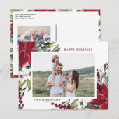 Cartes Pour Fêtes Annuelles Aquarelle Rouge Poinsettias et Fir Feuille Photo (Devant / Derrière)