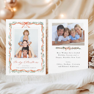 Cartes Pour Fêtes Annuelles Aquarelle Rouge Ribbon Bow Frame 2 photo Noël