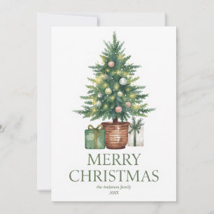 Cartes Pour Fêtes Annuelles Aquarelle rustique Arbre de Noël non photo