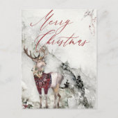 Cartes Pour Fêtes Annuelles Aquarelle rustique Cerf de forêt à Noël de neige (Devant)