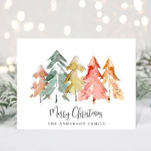 Cartes Pour Fêtes Annuelles Aquarelle rustique des pins de Noël