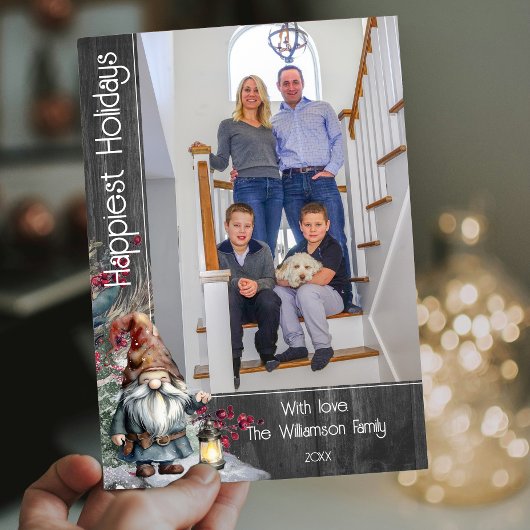 Cartes Pour Fêtes Annuelles Aquarelle rustique Gnome de Noël - Photo gris