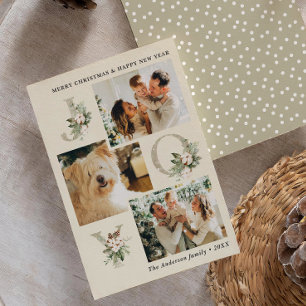 Cartes Pour Fêtes Annuelles Aquarelle rustique Joy 3 photos Noël