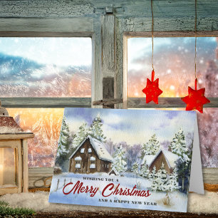 Cartes Pour Fêtes Annuelles Aquarelle rustique Pays Maison Noël