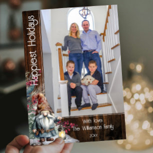 Cartes Pour Fêtes Annuelles Aquarelle rustique Photo Gnome de Noël