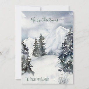 Cartes Pour Fêtes Annuelles Aquarelle rustique Snowy Mountain Pays Noël