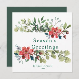 Cartes Pour Fêtes Annuelles Aquarelle rustique Végétation hivernale avec fleur