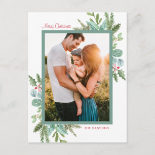 Cartes Pour Fêtes Annuelles Aquarelle rustique Verdure Photo Joyeux Noël