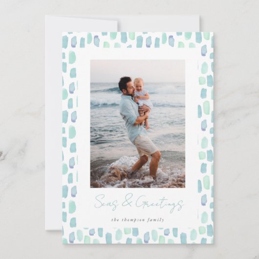 Cartes Pour Fêtes Annuelles Aquarelle Seaglass | Photo côtière minimale modern (Devant)