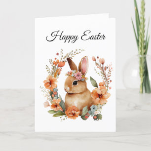 Cartes Pour Fêtes Annuelles Aquarelle simple Floral Lapin de Pâques