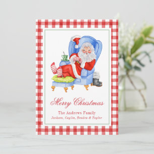 Cartes Pour Fêtes Annuelles Aquarelle Sleeping Père Noël En vichy Noël