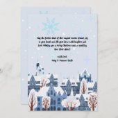 Cartes Pour Fêtes Annuelles Aquarelle Snow Village scène d'hiver (Devant / Derrière)