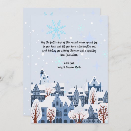 Cartes Pour Fêtes Annuelles Aquarelle Snow Village scène d'hiver (Devant / Derrière)