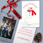 Cartes Pour Fêtes Annuelles Aquarelle Snowman mignonne Joyeux Vacances Photo<br><div class="desc">Cette carte mignonne comporte un bonhomme de neige peint à la main avec un nez de carotte et un foulard rouge. Il y a de l'espace à l'intérieur pour votre photo et un accueil personnalisé. Un moyen amusant d'envoyer des réjouissances saisonnières de Noël ou non spécifiques.</div>