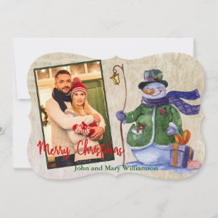Cartes Pour Fêtes Annuelles Aquarelle Snowman Photo Noël Fantastique Coupe
