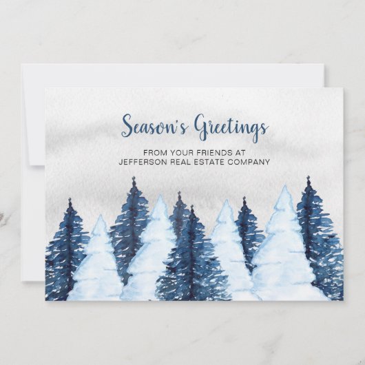 Cartes Pour Fêtes Annuelles Aquarelle Snowy Pine Trees Forêt Hiver Entreprise (Devant)