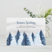 Cartes Pour Fêtes Annuelles Aquarelle Snowy Pine Trees Forêt Hiver Entreprise (Debout devant)