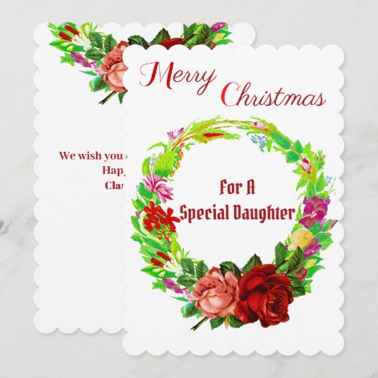 Cartes Pour Fêtes Annuelles Aquarelle spéciale fille Noël Wreath Holi (Devant / Derrière)