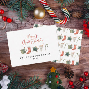 Cartes Pour Fêtes Annuelles Aquarelle sucre de canne de boissons de Noël