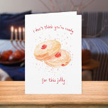 Cartes Pour Fêtes Annuelles Aquarelle Sufganiyot Jelly Donut Funny Hanoukka<br><div class="desc">Vous recherchez une carte Hanoukka aussi unique que vos célébrations ? Cette conception sufganiyot ludique est un festin pour les yeux et l'esprit! Doté de beignets de gelée aquarelle peints à la main et de l’expression spirituelle "Je ne pense pas que vous soyez prêt pour cette gelée", c’est le parfait...</div>