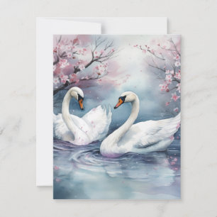 Cartes Pour Fêtes Annuelles Aquarelle Swan Couple