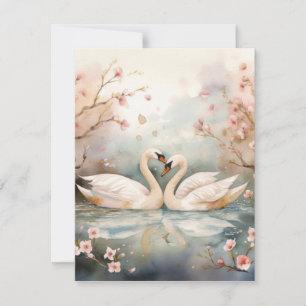 Cartes Pour Fêtes Annuelles Aquarelle Swan Couple