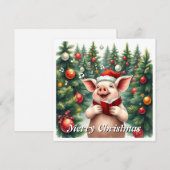 Cartes Pour Fêtes Annuelles Aquarelle tendance Porc Hiver Pins Chanteurs de No (Devant / Derrière)