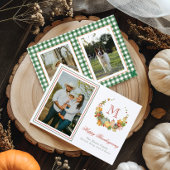 Cartes Pour Fêtes Annuelles Aquarelle Thankgiving Monogram Wreath Photo