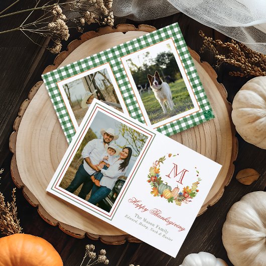 Cartes Pour Fêtes Annuelles Aquarelle Thankgiving Monogram Wreath Photo