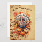 Cartes Pour Fêtes Annuelles Aquarelle Thankgiving Turkey (Devant / Derrière)