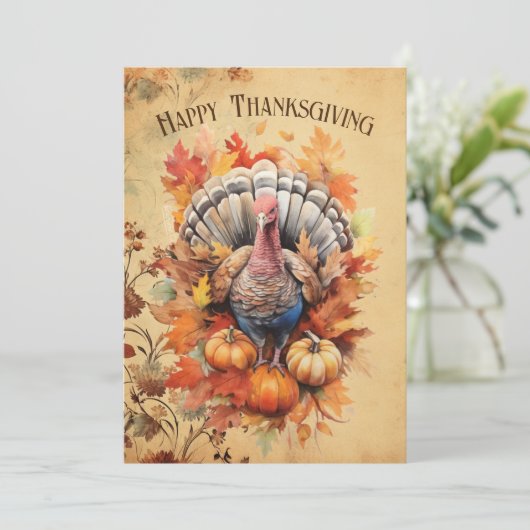 Cartes Pour Fêtes Annuelles Aquarelle Thankgiving Turkey (Debout devant)