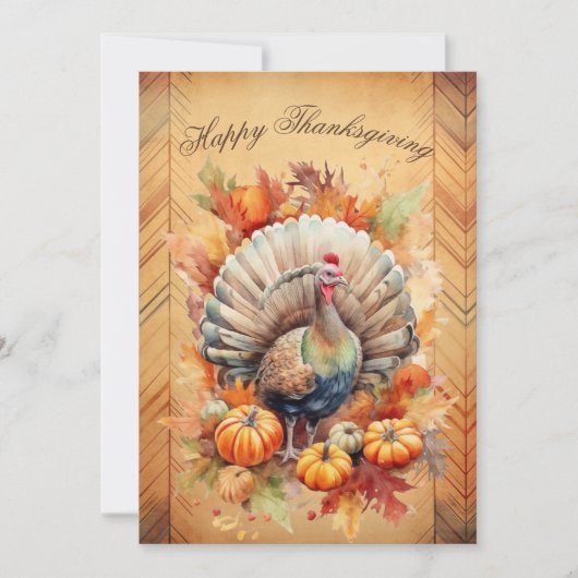 Cartes Pour Fêtes Annuelles Aquarelle Thankgiving Turkey (Devant)