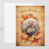 Cartes Pour Fêtes Annuelles Aquarelle Thankgiving Turkey (Devant / Derrière)