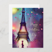 Cartes Pour Fêtes Annuelles Aquarelle Tour Eiffel Valentine (Devant / Derrière)