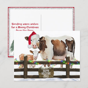 Cartes Pour Fêtes Annuelles Aquarelle Vaches de Noël avec chapeau de Père Noël