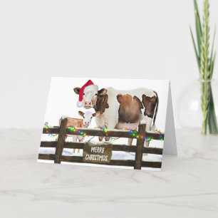 Cartes Pour Fêtes Annuelles Aquarelle Vaches de Noël avec chapeau de Père Noël