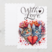 Cartes Pour Fêtes Annuelles Aquarelle Valentines chats avec amour (Devant / Derrière)