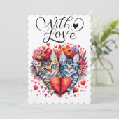 Cartes Pour Fêtes Annuelles Aquarelle Valentines chats avec amour (Debout devant)