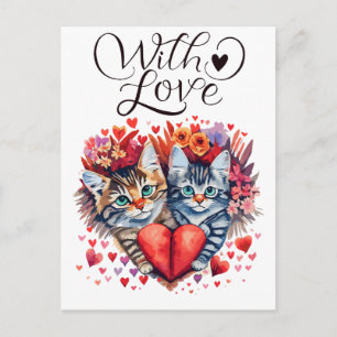 Cartes Pour Fêtes Annuelles Aquarelle Valentines chats avec amour