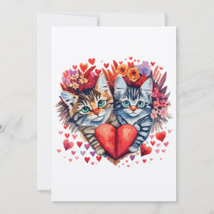 Cartes Pour Fêtes Annuelles Aquarelle Valentines chats avec cookie sucre coeur