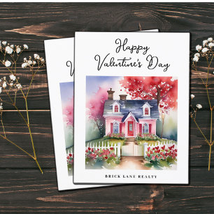 Cartes Pour Fêtes Annuelles Aquarelle Valentine's Day House Immobilier