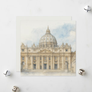 Cartes Pour Fêtes Annuelles Aquarelle Vatican Basilique Saint-Pierre Italie