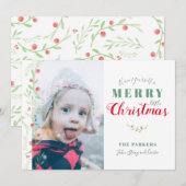 Cartes Pour Fêtes Annuelles Aquarelle Verdure Berries Joyeux Petit Noël (Devant / Derrière)