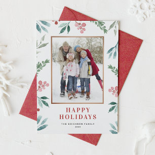 Cartes Pour Fêtes Annuelles Aquarelle Verdure Cadre Joyeux Vacances Photo