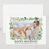 Cartes Pour Fêtes Annuelles Aquarelle Verdure Cadre Or Joyeux Vacances (Devant / Derrière)