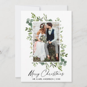 Cartes Pour Fêtes Annuelles Aquarelle Verdure Calligraphie Mariage de script d